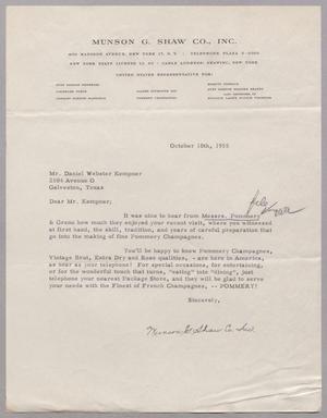 [Letter from Munson G. Shaw Co., Inc. to Daniel W. Kempner, October 10, 1955]