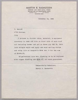 [Letter from Martin R. Rasmussen to M. Rekoff, November 18, 1955]