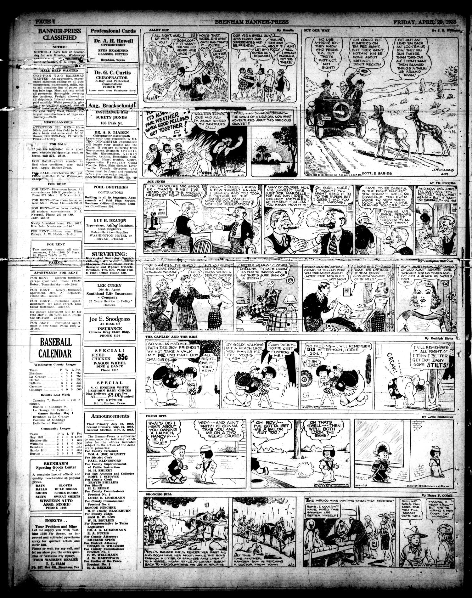 Brenham Banner-Press (Brenham, Tex.), Vol. 55, No. 28, Ed. 1 Friday, April 29, 1938
                                                
                                                    [Sequence #]: 4 of 6
                                                