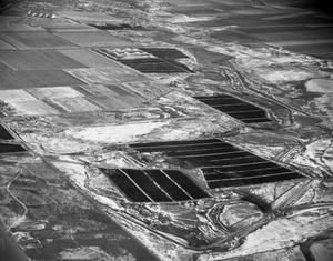Primary view of object titled '[Aerial Photograph of Feed Yards in Winter]'.