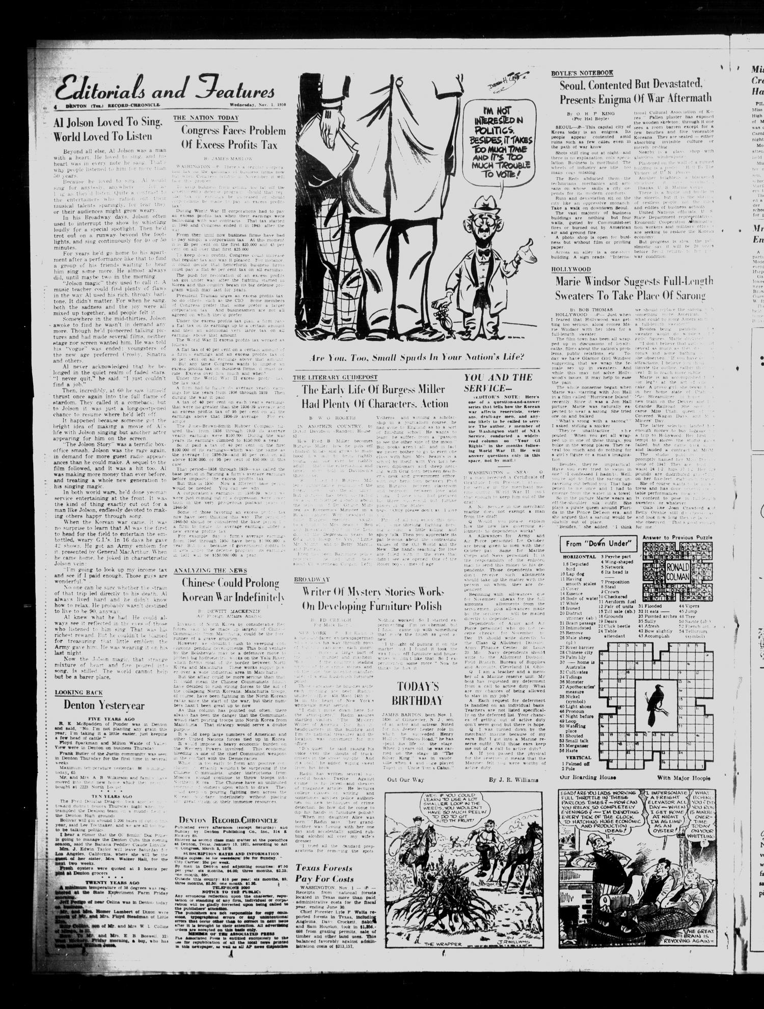 Denton Record-Chronicle (Denton, Tex.), Vol. 48, No. 70, Ed. 1 Wednesday, November 1, 1950
                                                
                                                    [Sequence #]: 4 of 10
                                                