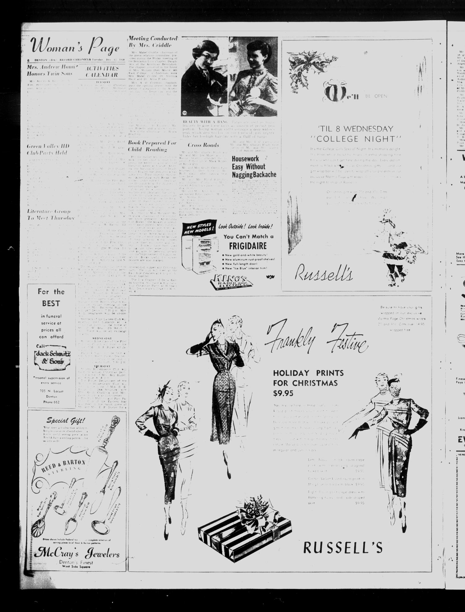 Denton Record-Chronicle (Denton, Tex.), Vol. 48, No. 105, Ed. 1 Tuesday, December 12, 1950
                                                
                                                    [Sequence #]: 6 of 10
                                                