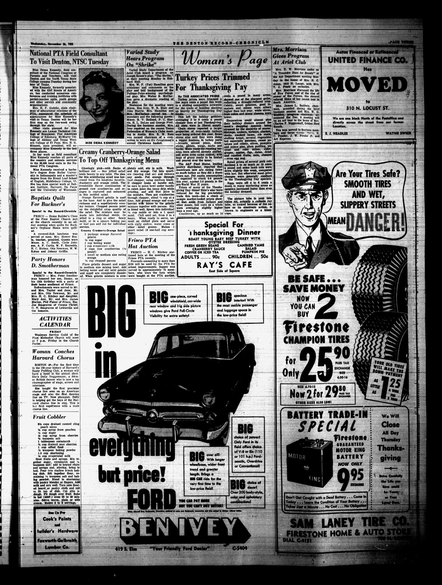 Denton Record-Chronicle (Denton, Tex.), Vol. 50, No. 90, Ed. 1 Wednesday, November 26, 1952
                                                
                                                    [Sequence #]: 3 of 11
                                                