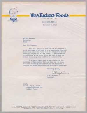 [Letter from Mrs. Tucker's Foods, Incorporated to H. Kempner, November 9, 1949]