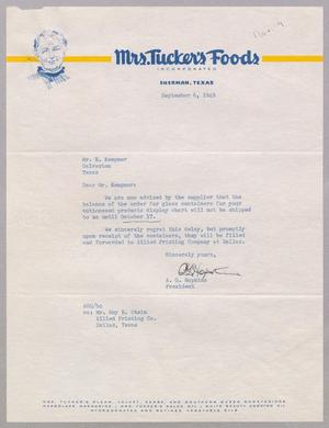[Letter from Mrs. Tucker's Foods, Incorporated to H. Kempner, September 6, 1949]