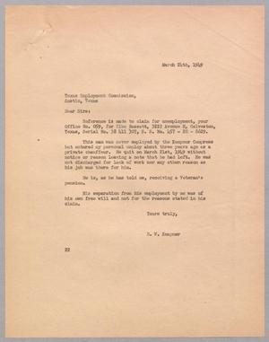 [Letter from Daniel W. Kempner to Texas Employment Commission, March 24, 1949]