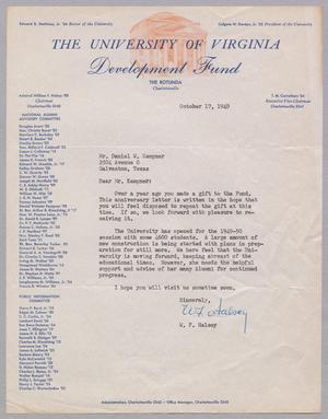 [Letter from W. F. Halsey to Mr. Daniel W. Kempner, October 17, 1949]