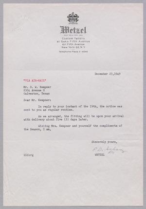 [Letter from Wetzel to Daniel W. Kempner, December 23, 1949]