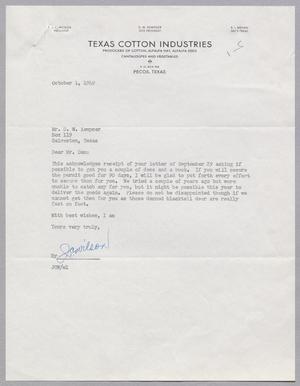 Primary view of object titled '[Letter from J. C. Wilson to D. W. Kempner, October 1, 1949]'.