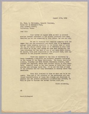 [Letter from D. W. Kempner to Thos. D. Whitcombe, August 18, 1949]