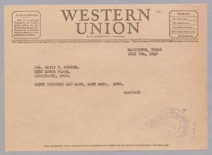 [Telegram from Jeane and D. W. Kempner to David F. Weston, July 7, 1949]