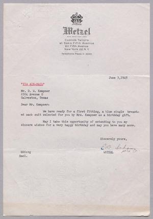 [Letter from Wetzel to D. W. Kempner, June 3, 1949]