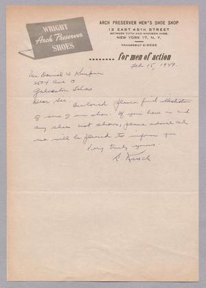 [Handwritten Letter from Wright Arch Preserver Men's Shoe Shop to Daniel W. Kempner, February 15, 1949]
