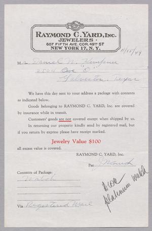 [Letter from Raymond C. Yard, Inc. to D. W. Kempner, November 15, 1949]