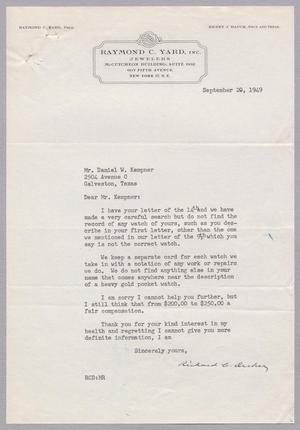[Letter from Raymond C. Yard to Daniel W. Kempner, September 20, 1949]