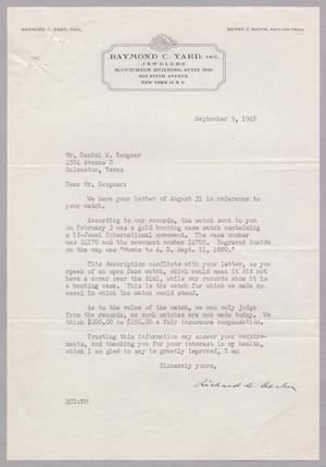 [Letter from Raymond C. Yard to Daniel W. Kempner, September 9, 1949]