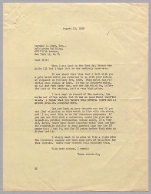 [Letter from Daniel W. Kempner to Raymond C. Yard Incorporated, August 31, 1949]