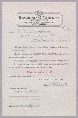 [Letter from Raymond C. Yard, Inc. to D. W. Kempner, February 3, 1949]