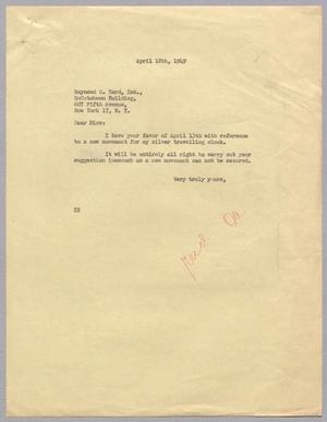 [Letter from Daniel W. Kempner to Raymond C. Yard Incorporated, April 18, 1949]