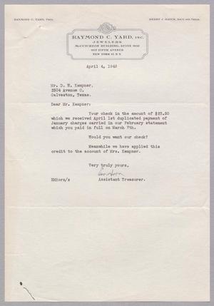 [Letter from Raymond C. Yard, Incorporated to Daniel W. Kempner, April 4, 1949]