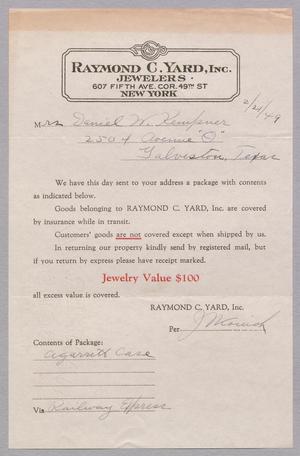 [Letter from Raymond C. Yard, Inc. to Jeane Bertig Kempner, February 21, 1949]