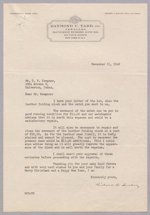 Primary view of object titled '[Letter from Raymond C. Yard, Incorporated to Daniel W. Kempner, December 11, 1948]'.