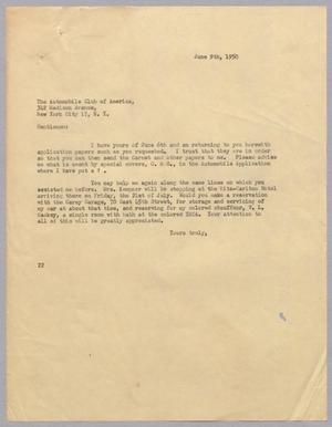 [Letter from D. W. Kempner to The Automobile Club Of America, June 9, 1950]