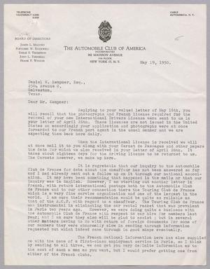 [Letter from Frank E. Dawson to D. W. Kempner, May 19, 1950]