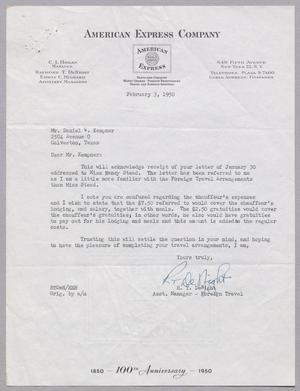 [Letter from R. T. DeNight to Daniel W. Kempner, February 3, 1950]