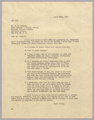 [Letter from Daniel W. Kempner to American Express Company, April 28, 1950]