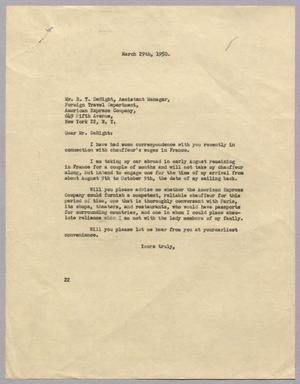 Primary view of object titled '[Letter from Daniel W. Kempner to R. T. Delight, March 29, 1950]'.