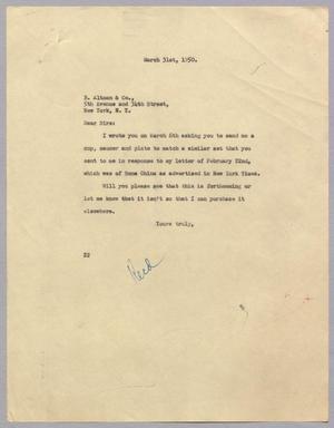 [Letter from Daniel W. Kempner to B. Altman & Company, March 31, 1950]
