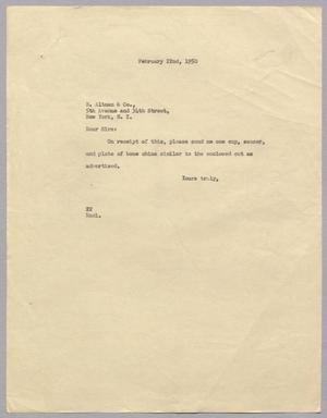 [Letter from Daniel W. Kempner to B. Altman & Company, February 22, 1950]