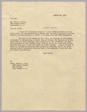 [Letter from Daniel W. Kempner to Mr. Harold G. Aron, March 8, 1950]