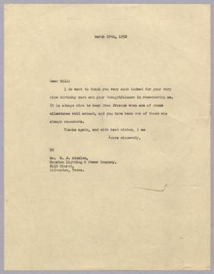[Letter from Daniel W. Kempner to W. J. Aicklen, March 29, 1950]