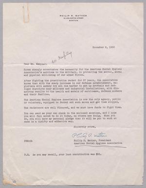 [Letter from Philip R. Mather to D. W. Kempner, November 8, 1950]
