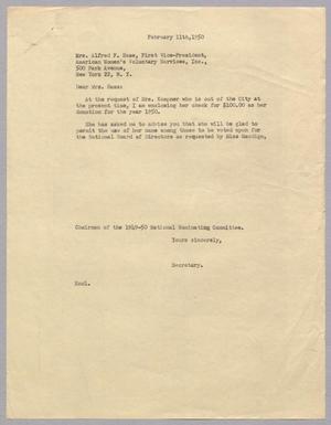 [Letter from Mrs. Kempner to Mrs. Alfred F. Hess, February 11, 1950]