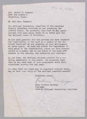 [Letter from Pauline Mandigo to Jeane Bertig Kempner, Feb 3, 1950]