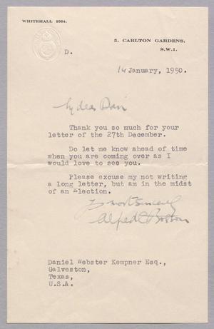 [Letter from Alfred C. Bossom to D. W. Kempner, January 14, 1950]