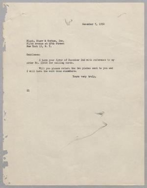 [Letter from Daniel Webster Kempner to Black, Starr & Gorham, Inc., December 7, 1950]