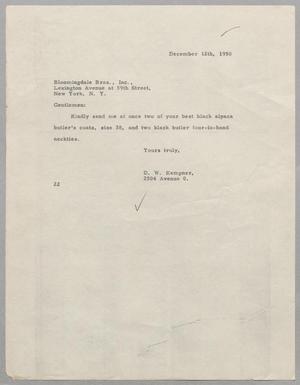 [Letter from Daniel Webster Kempner to Bloomindale Bros., Inc., December 12, 1950]