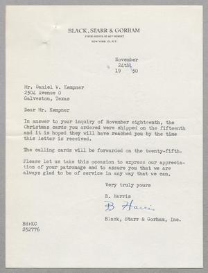 [Letter from Black, Starr & Gorham to Daniel W. Kempner, November 24, 1950]