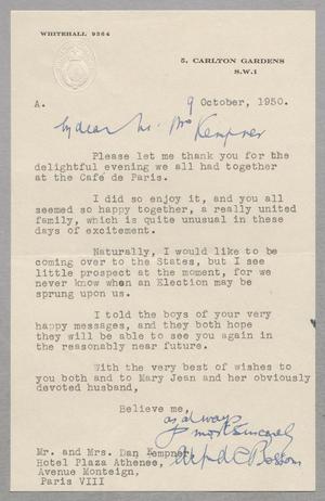 [Letter from Alfred Charles Bossom to Daniel W. Kempner}, October 9, 1950]