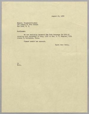 [Letter from A. H. Blackshear Jr. to Bergdorf Goodman, August 15, 1950]