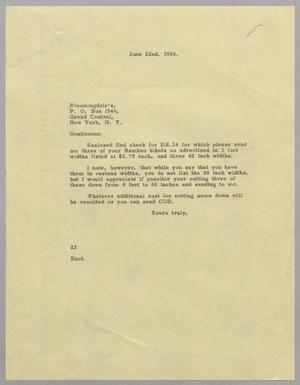 [Letter from Daniel W. Kempner to Bloomingdale's, June 22, 1950]