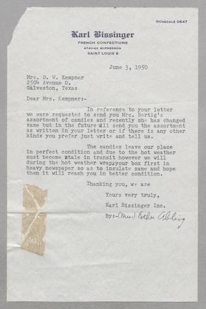[Letter from Karl Bissinger, Incorporated to Jeane Bertig Kempner, June 3, 1950]