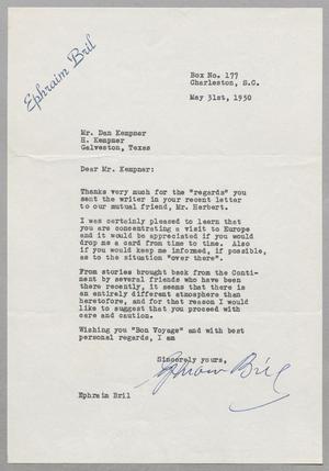 [Letter from Ephraim Bril to D. W. Kempner, May 31, 1950]