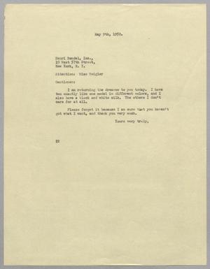 [Letter from Jeane Bertig Kempner to Henri Bendel, Incorporated, May 9, 1950]