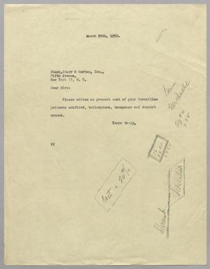 [Letter from Daniel Webster Kempner to Black, Starr & Gorham, Inc., March 29, 1950]