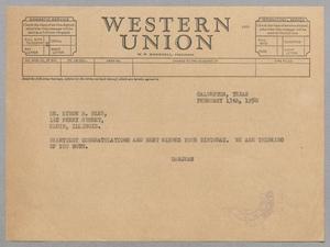 [Telegram from Jeane and D. W. Kempner to Myron R. Blee, February 13, 1950]